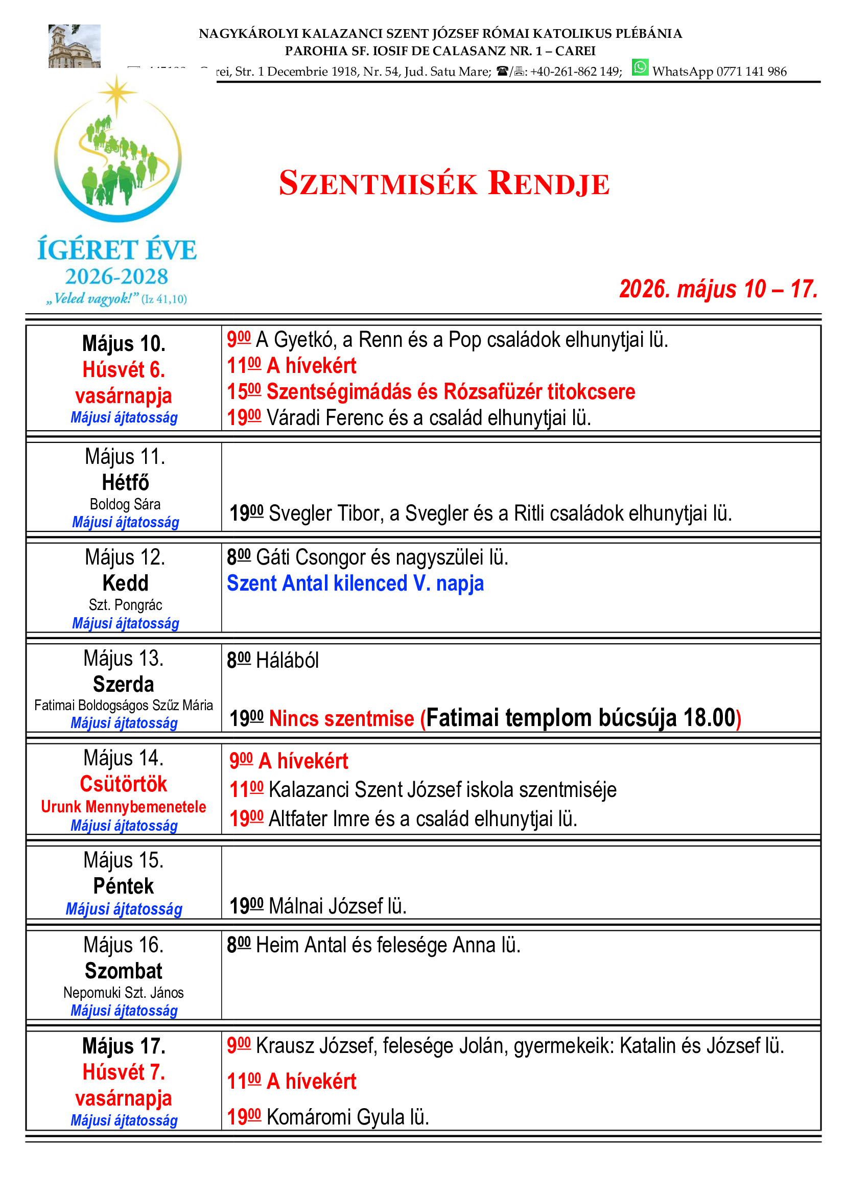 E heti szentmis�k