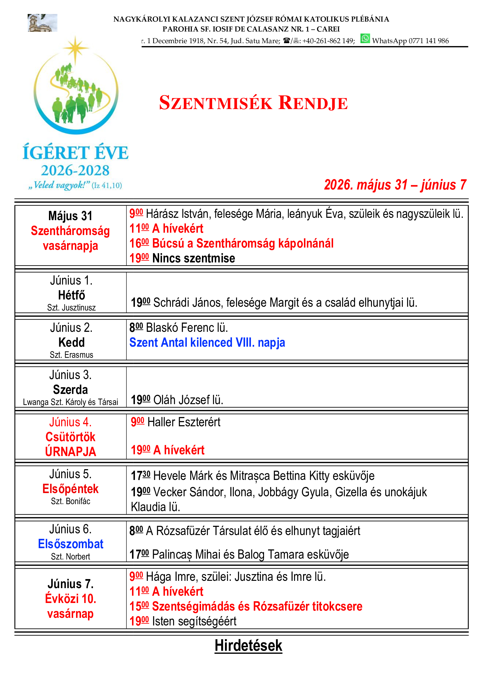 E heti szentmis�k